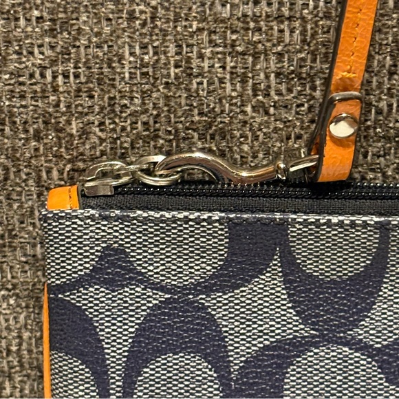 Coach Orange Blue White Wristlet Zippered Card Holder Wristbag Designer Logo - Picture 6 of 7